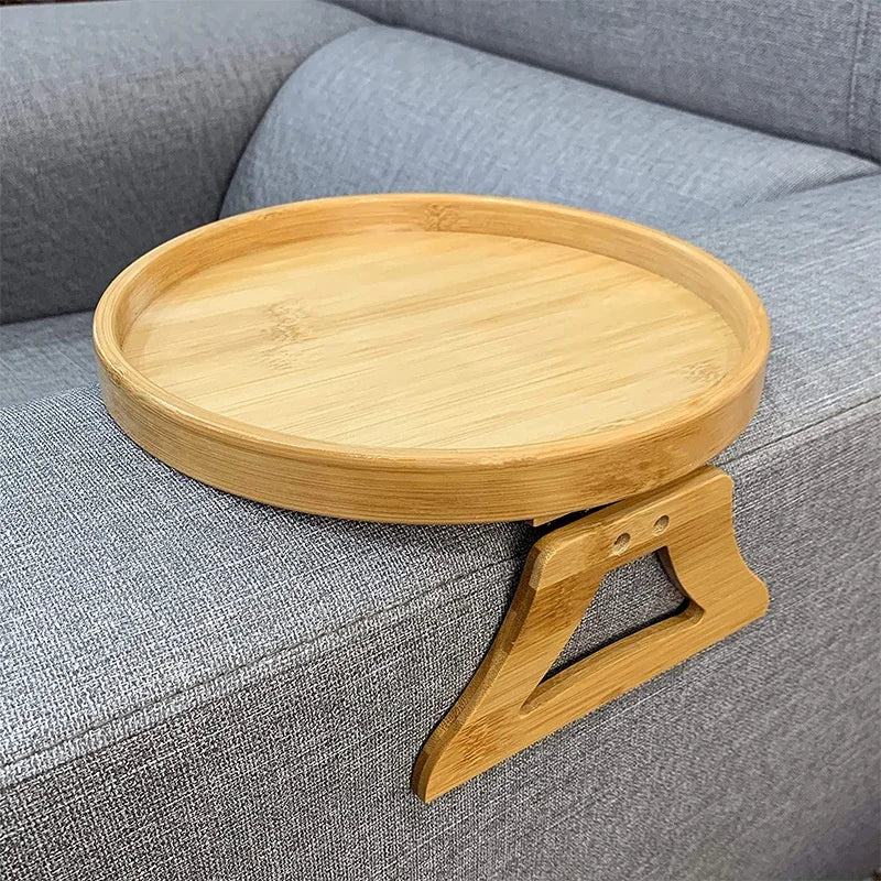 Natural Wooden Clip-On Sofa Tray - Perfect for Snacks, Drinks, and Remote Control